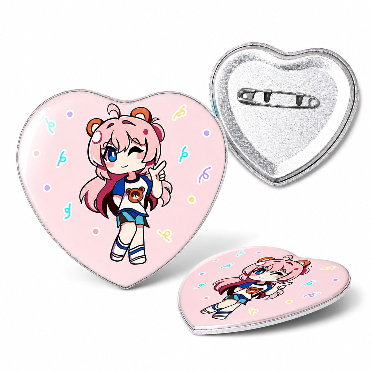 Custom Heart Shaped Button Pins