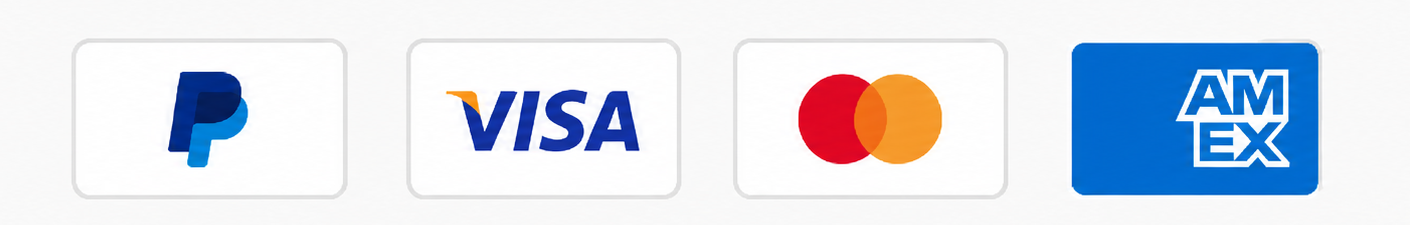 Accepted payment methods: PayPal, Visa, Mastercard, American Express